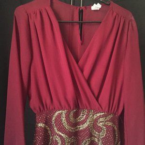 Wine Colored Dress w/ Gold Patterns